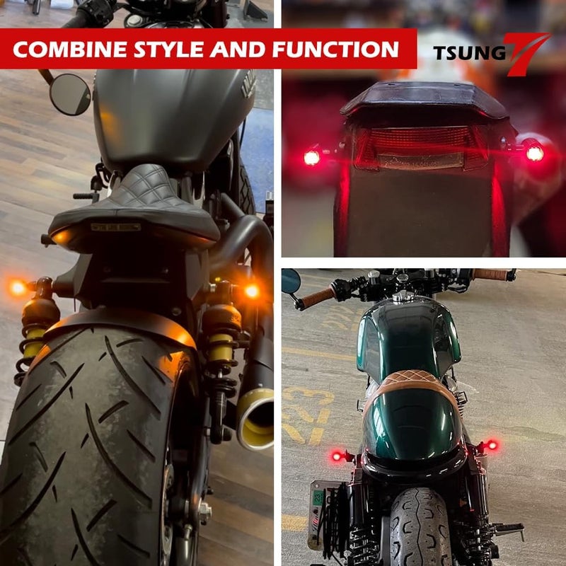 TSUNG Mini Motorcycle Turn Signals Light LED Micro Blinkers for Front/Rear Universal Aftermarket Small Indicator for Cafe Racer Bobber Cruiser Street Bikes (D-Black Red&Amber) - Image 4